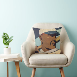 Vintage sport honkbal slagman, gestileerde kunst kussen