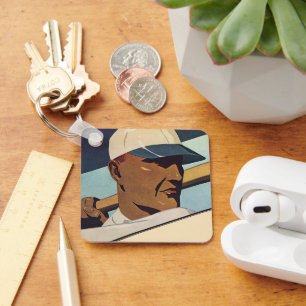 Vintage sport honkbal slagman, gestileerde kunst sleutelhanger