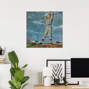 Vintage sport honkbal, werper in honkbalwedstrijd poster