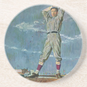 Vintage sport honkbal, werper in honkbalwedstrijd zandsteen onderzetter