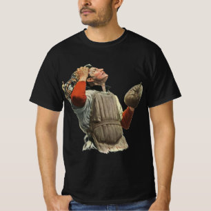 Vintage sport honkbalspeler, catcher kijkt omhoog t-shirt