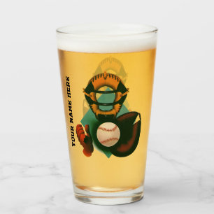 Vintage sport honkbalspeler, catcher met handschoe glas