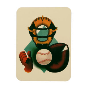 Vintage sport honkbalspeler, catcher met handschoe magneet
