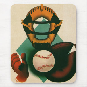 Vintage sport honkbalspeler, catcher met handschoe muismat