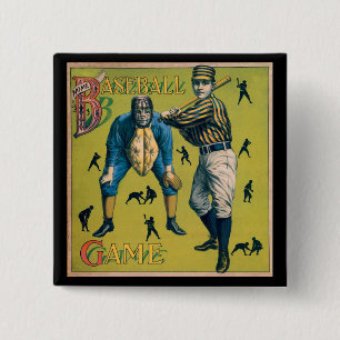 Vintage sport honkbalspelers bij de thuiswedstrijd vierkante button 5,1 cm