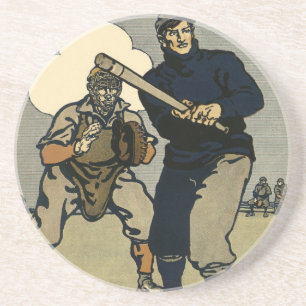 Vintage sport honkbalspelers, gestileerde kunst zandsteen onderzetter