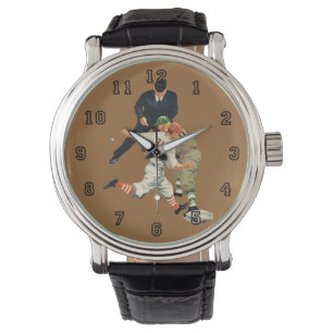 Vintage sport honkbalspelers veilig op thuisplaat horloge