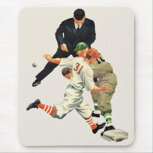 Vintage sport honkbalspelers veilig op thuisplaat muismat