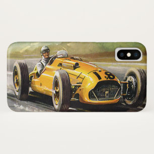 Vintage sportracer, gele raceauto-coureur iPhone x hoesje
