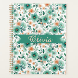 Vintage Spring Green Floral Personalized Planner