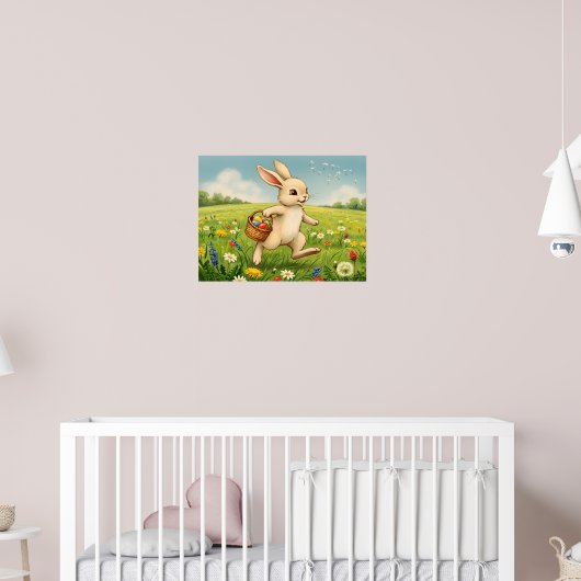 Vintage Spring Meadow Easter Bunny  Poster (Kinderkamer 2)