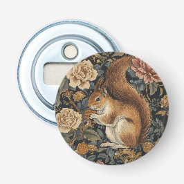 Vintage Squirrel and Flowers Pattern Button Flesopener