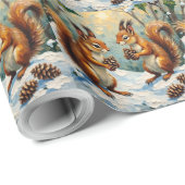 Vintage Squirrels Gathering Pinecones Christmas Cadeaupapier (Rol Hoek)