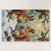 Vintage Squirrels Gathering Pinecones Christmas Legpuzzel (Horizontaal)