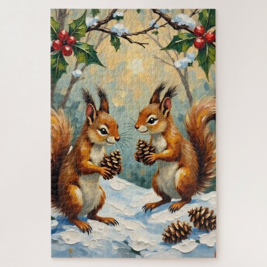 Vintage Squirrels Gathering Pinecones Christmas Legpuzzel (Verticaal)