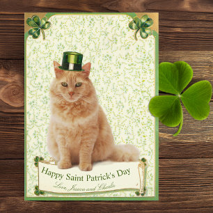 Vintage St. Patrick's Day Gelukskat Klaverblad Feestdagenkaart
