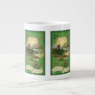 Vintage St. Patricks Day Groeten Shamrock Kasteel Extra Grote Mok