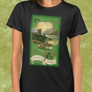 Vintage St. Patricks Day Groeten Shamrock Kasteel T-shirt