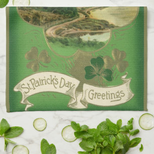 Vintage St. Patricks Day Groeten Shamrock Kasteel Theedoek