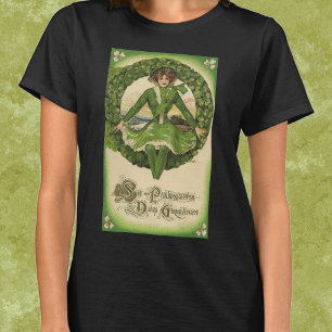Vintage St. Patrick's Day, Ierse dame in een krans T-shirt