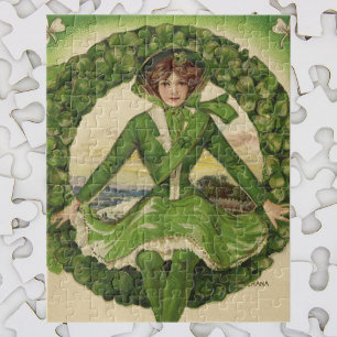 Vintage St. Patrick's Day, Ierse meisje in een kra Legpuzzel