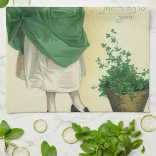 Vintage St. Patrick's Day Ierse Meisje met Klavers Theedoek