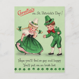 Vintage St. Patrick's Day Kinder die Iers Pet dra Briefkaart
