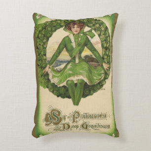 Vintage St. Patrick's Day, krans met Ierse meisje Accent Kussen