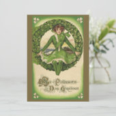 Vintage St. Patrick's Day, krans met Ierse meisje Kaart (Staand voorkant)