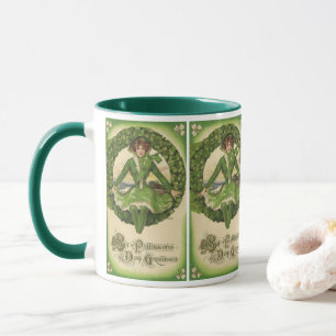Vintage St. Patrick's Day, krans met Ierse meisje Mok