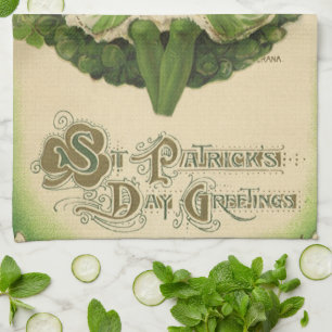 Vintage St. Patrick's Day, krans met Ierse meisje Theedoek