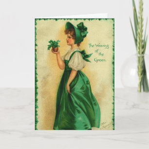 Vintage St. Patrick's Day meisje draagt groen Kaart