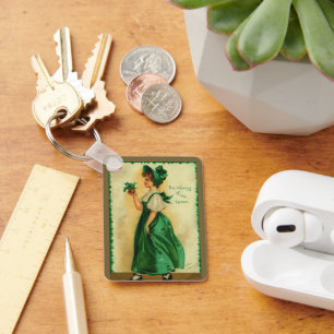 Vintage St. Patrick's Day-meisje met groene kledin Sleutelhanger