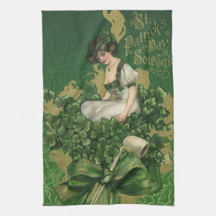 Vintage St. Patrick's Day-souvenir, Ierse schone Theedoek