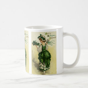 Vintage St. Patrick's Day, vrouw groene shamrocks Koffiemok