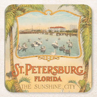 Vintage St Petersburg Florida The Sunshine City Vierkante Kartonnen Onderzetter