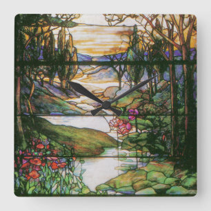 Vintage Stained Glass Clock Vierkante Klok