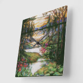 Vintage Stained Glass Clock Vierkante Klok (Hoek)