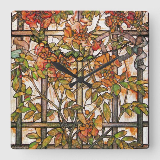 Vintage Stained Glass Clock Vierkante Klok (Voorkant)