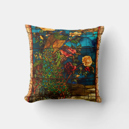 Vintage Stained Glass with Peacocks and Flowers Kussen