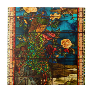 Vintage Stained Glass with Peacocks and Flowers Tegeltje