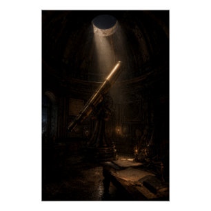 Vintage Stargazing Observatory Telescope Poster