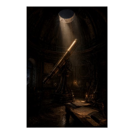 Vintage Stargazing Observatory Telescope Poster (Devant)