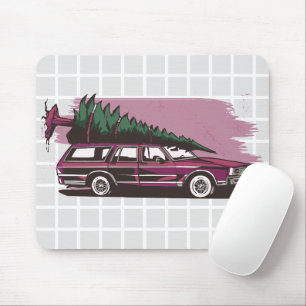 Vintage Station Wagon Kerstboom Grid Muismat