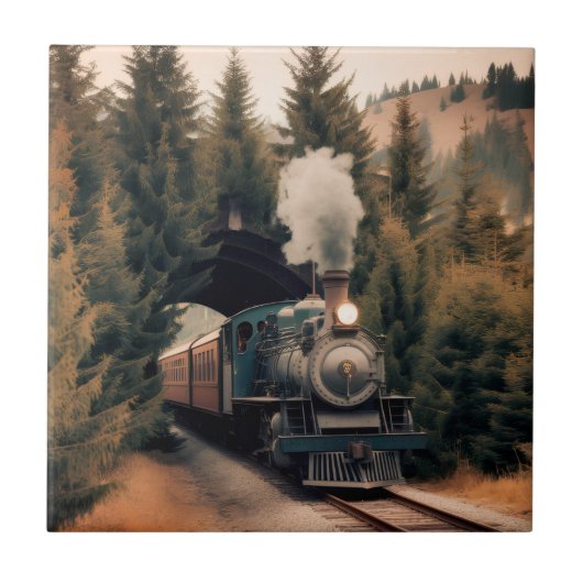 Vintage Steam Engine Train Tegeltje (Voorkant)