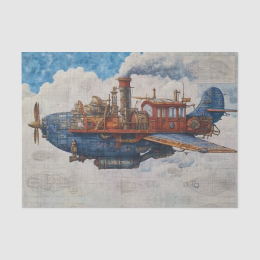 Vintage Steampunk Airship Tissuepapier (Voorkant)