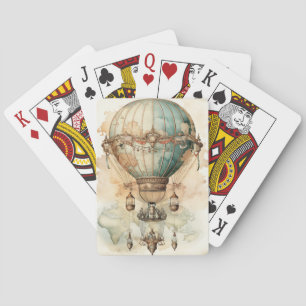 Vintage Steampunk Blauwe Heet Luchtballon (2) Pokerkaarten