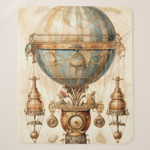 Vintage Steampunk Blauwe Heete Luchtballon (3) Sherpa Deken