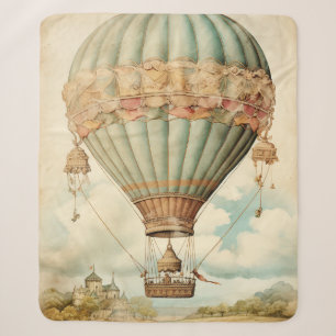 Vintage Steampunk Blauwe Heete Luchtballon Sherpa Deken
