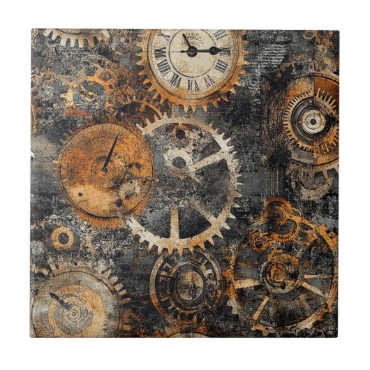 Vintage Steampunk Ceramic Tile Tegeltje (Voorkant)